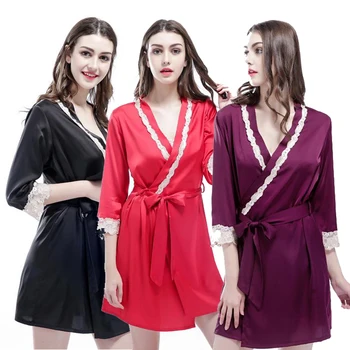 

2017 Women Bathrobe Bridesmaid Robes Soft Sexy Short Kimono Robe Home Dressing Gown Half Sleeve Pink Silk Wedding Robes
