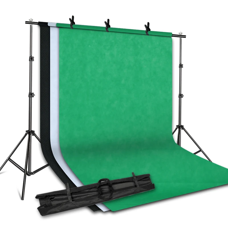 

2MX2M Background Stand Support System with 1.6MX3M Nonwoven Fabric Photography Backdrop (White,Black,Green) for Portrait Studio