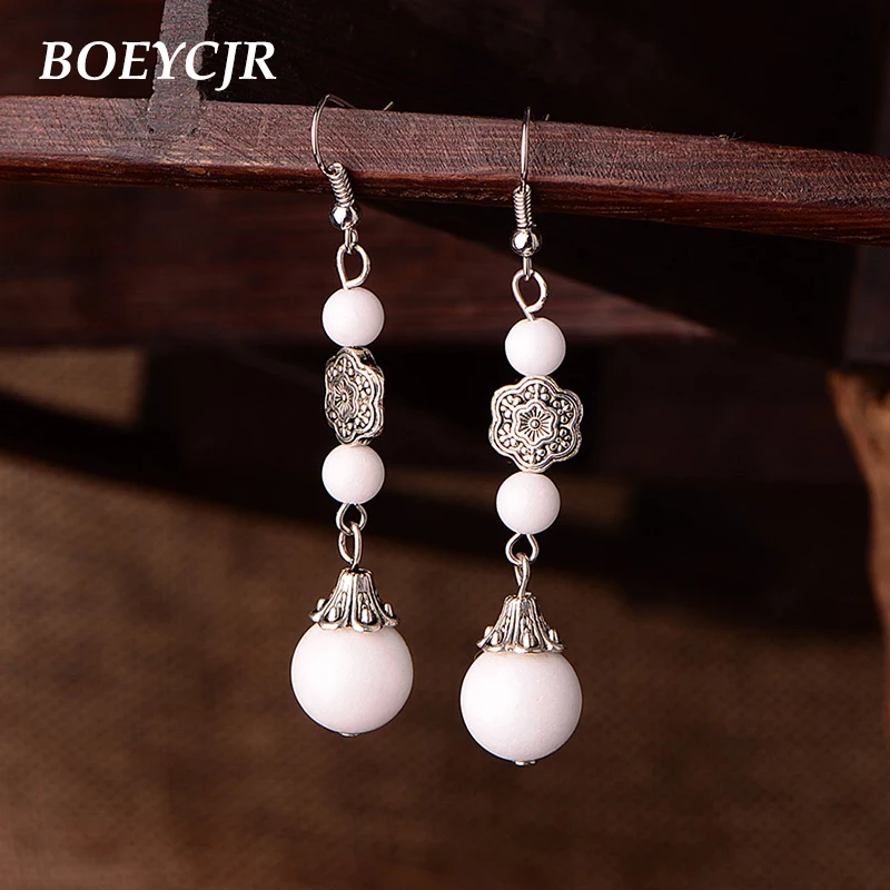 Download Aliexpress.com : Buy BOEYCJR Chinese Natural White Stone Earrings Vintage Ethnic Jewelry Beads ...