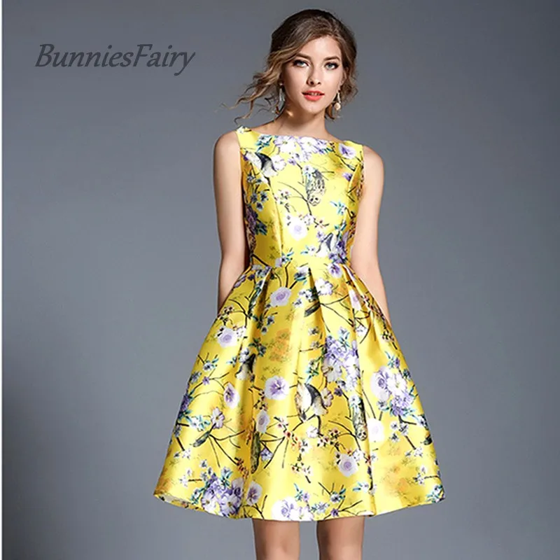 yellow floral cocktail dress