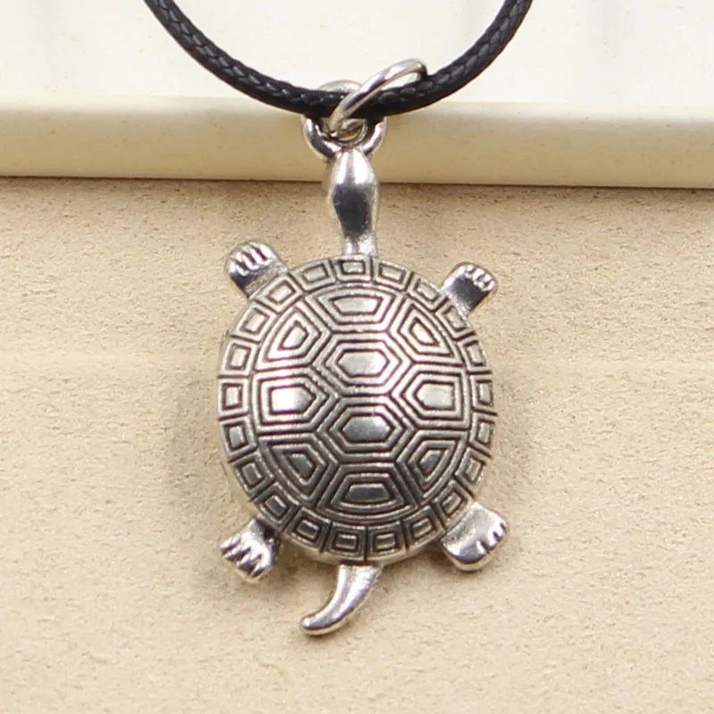 Turtle Charm Pendant Choker Necklace with Black Cord