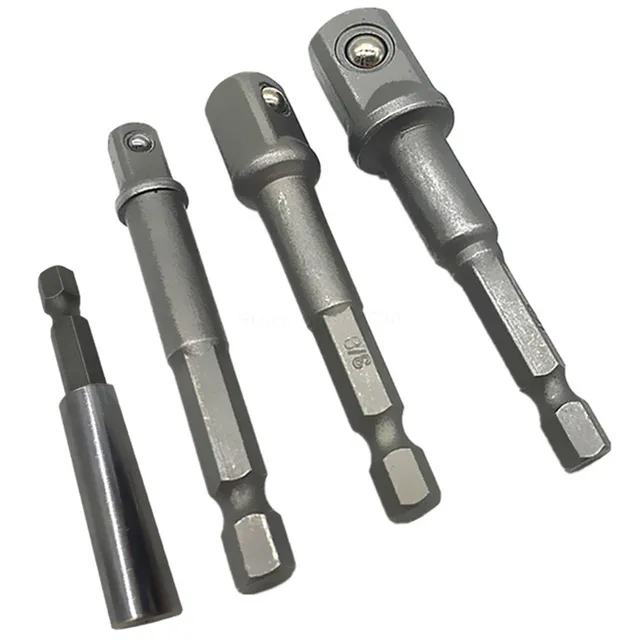 4pc Socket Bit Adapter Drill Nut Driver Extension Power Bar Bits 1/4" 3/8" 1/2" 1/4" Socket