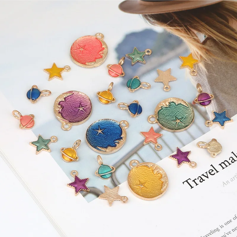 

Small Fresh Partysu Charms Moon Saturn Star Shape Elegant Colour Enamel Charm Pendant for DIY Jewelry Findings Earring Making