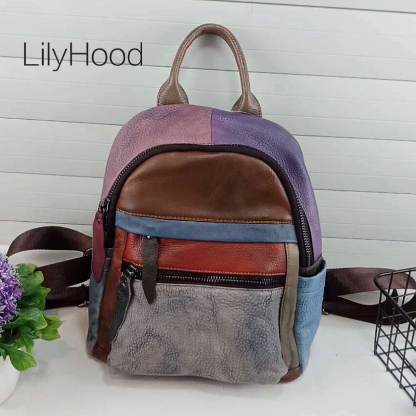 

Multicolor Genuine Leather Backpack Teenager Casual Natural Leather School Bag Female High Quality Real Leather Cute Knapsack