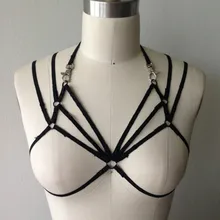 2016 new fashion pastel goth body harness bra sexy bust Black Elastic Bondage lingerie Gothic Caged women garter belt retail