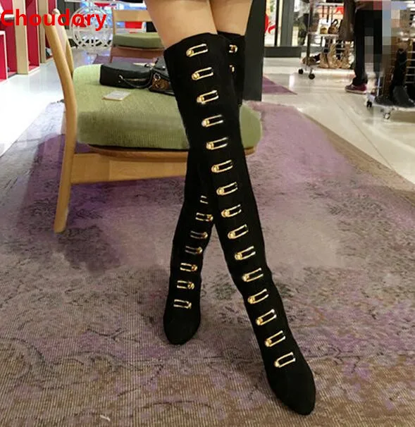 black and gold knee high boots