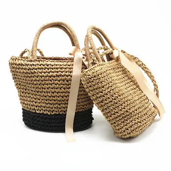 

New Ladies Straw Bag Fashion Bow Shoulder Bags Bohemian Style Summer Vacation Beach Bag Handbag Quality Craft Weaving Handbag