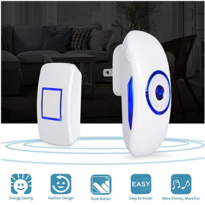 

Wireless Doorbell Waterproof Door Bell Kit, 1000 Feet Operating, 36 Chimes, 4 Level Volume, LED Indicator, 1 Plug-In Receiver