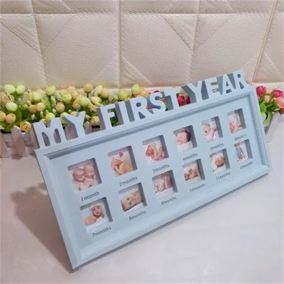 Blue Детские DIY фоторамки 1-12 месяцев мемориальная растущая фоторамка мой первый год Дети 1 год День рождения комнаты Настенные Украшения - Цвет: Blue