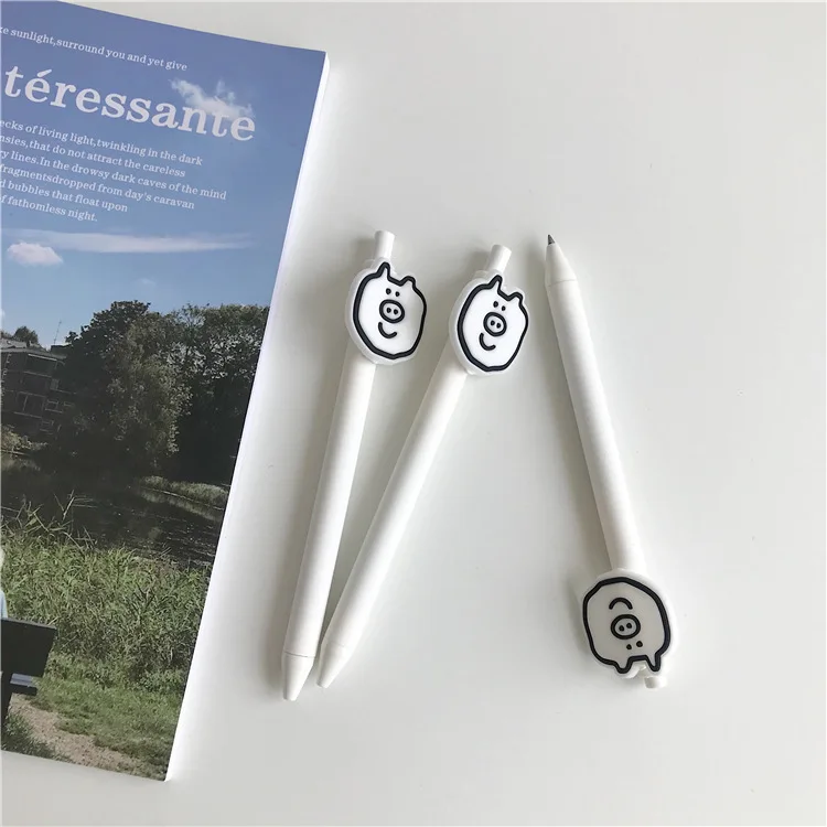 

Cartoon Lovely Pig Signature Pen Black Press Type Write Stiff-haired Writing Brush Neutral Pen 0.5mm Student Stationery