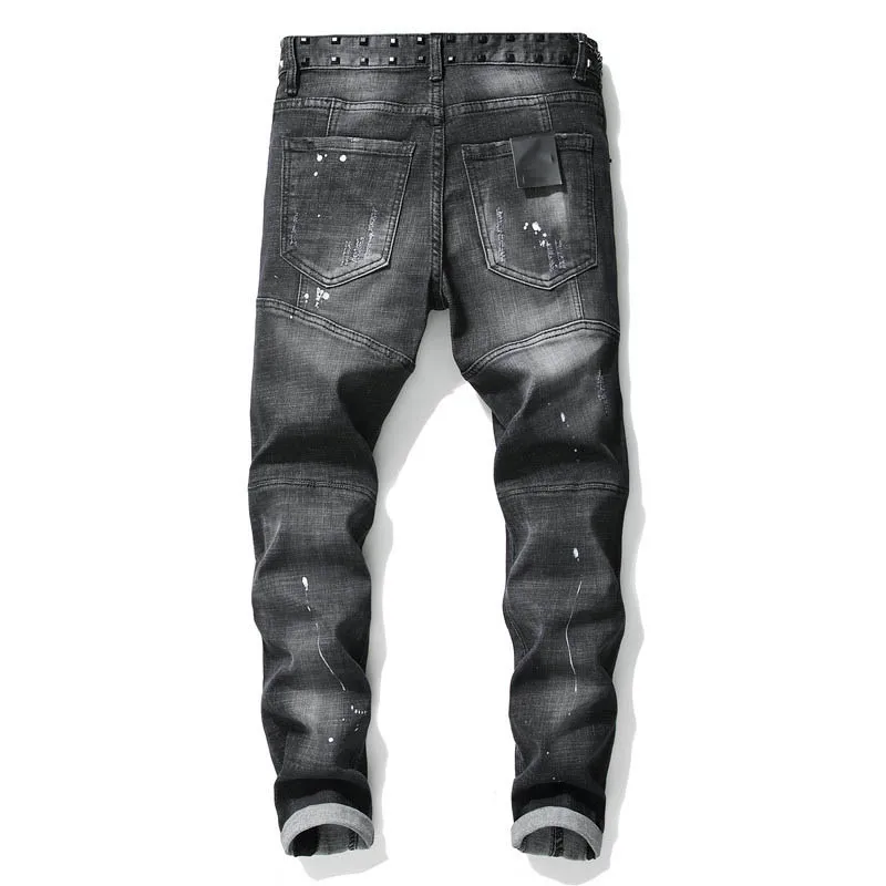 Mcikkny модные Для Мужчин's Марка NEW Fashion Hi Street Рваные джинсы брюки для девочек узкие эластичные джинсовые брюки мужские уличные джинсы брюки для девочек потертые прямые волосы