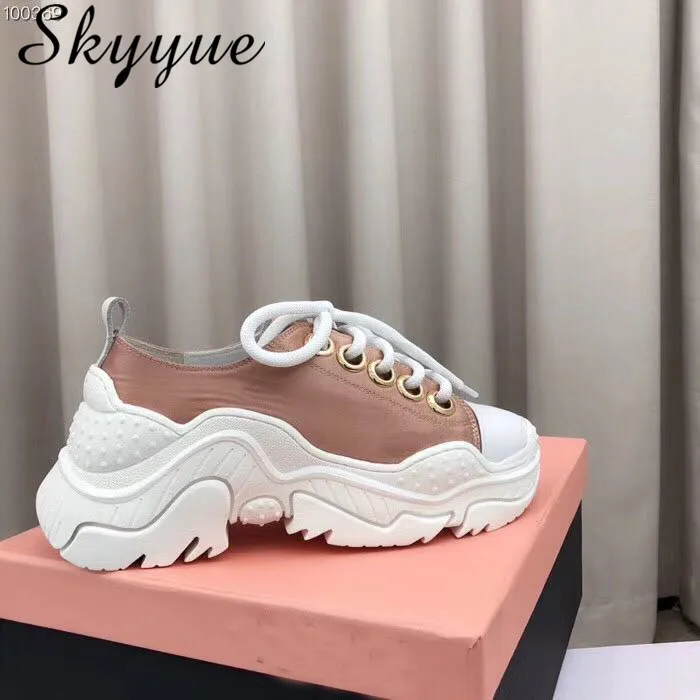 

SKYYUE 2018 New Genuine Leather Gladiator Lace Up Women Casual Shoes Round Toe Women Comfortable Shoes Women