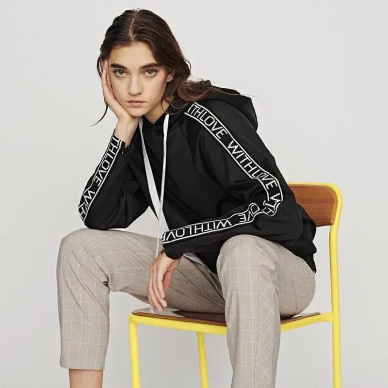 

2019 New Spring Autumn Women Letter Print Hooded Hoodie