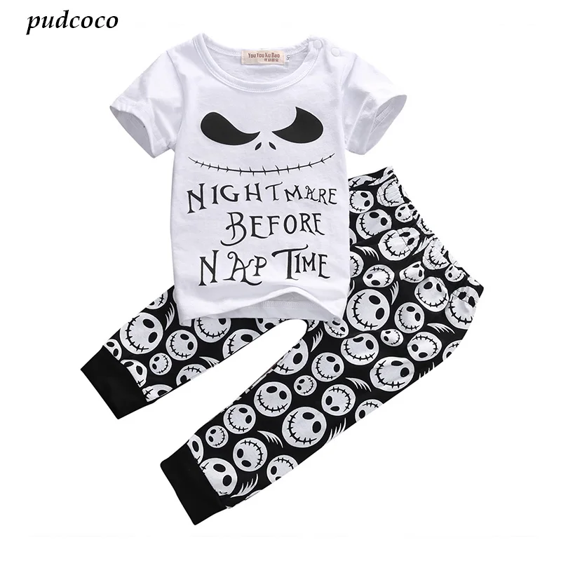 

2PCS/New Cartoon Cotton Halloween Letter Clothing Set Baby Boy Children Kids T-shirt+Pants Toddler boy summer Outfits Clothes