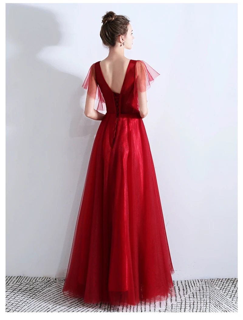 Ssyfashion Новое банкетное вечернее платье платья для особых случаев Бургундия Appliuqes украшенные бисером Длинные вечерние платья Vestido De Noche