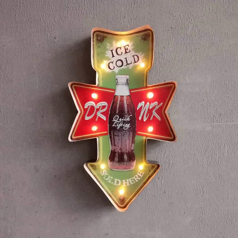 

Vintage Creative Iron Wall Decoration LED Lamp Personality Bar Western Restaurant Accessories Pendant Direction Sign IY304125-37