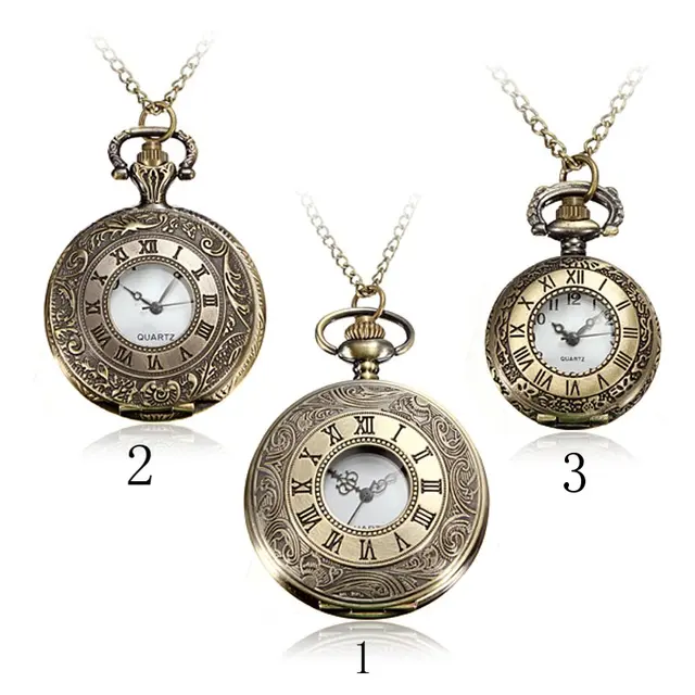 New Arrive Steampunk Vintage Hollow Roma Bronze Necklace Chain PocketWatch Penda New Arrive Steampunk Vintage Hollow Roma Bronze Necklace Chain PocketWatch Penda