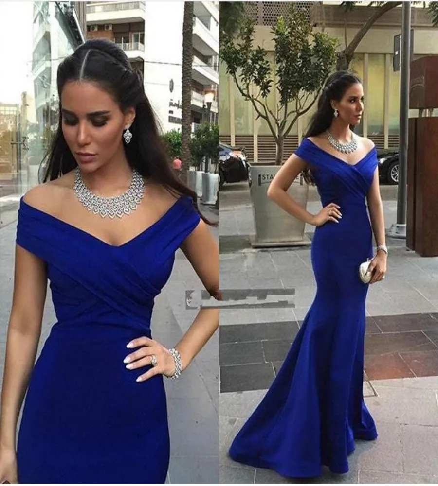 Elegant Royal Blue Prom Dress 2016 Mermaid Off the shoulder V neck