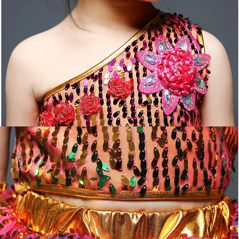 Girls Colors Sequins Hip Hop dance dress Clothing Kids Jazz Cheerleader Dance wear Costumes Ballroom Dancing Clothes Outfits