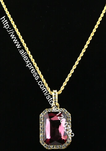 Мужское золотое ожерелье с красным кристаллом высокого качества в квадратном стиле, черное, синее, зеленое, белое модное ювелирное изделие - Окраска металла: purple 24inch chain