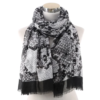 

Winfox Fashion Black Pink Female Shawl and Wraps Women Snake Skin Print Scarfs For Ladies