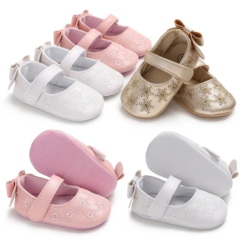 Новорожденных девочек принцесса Нескользящие лук детская обувь в цветочек мягкие кроссовки
