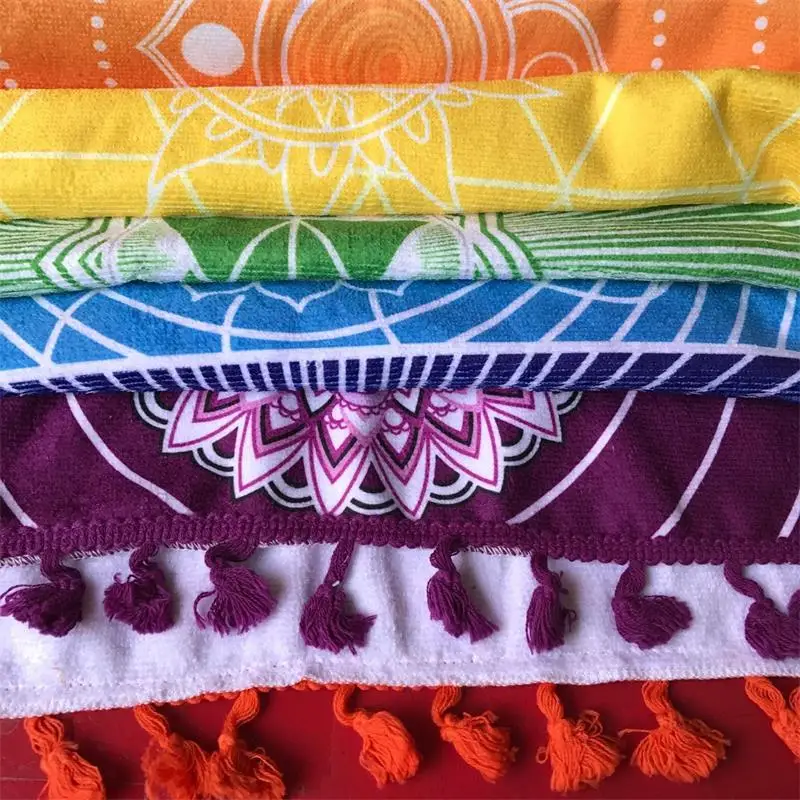 

Microfiber Fabric Material Bohemia India Mandala Blanket 7 Chakra Rainbow Stripes Tapestry Beach Towel Yoga Mat Bath Towel