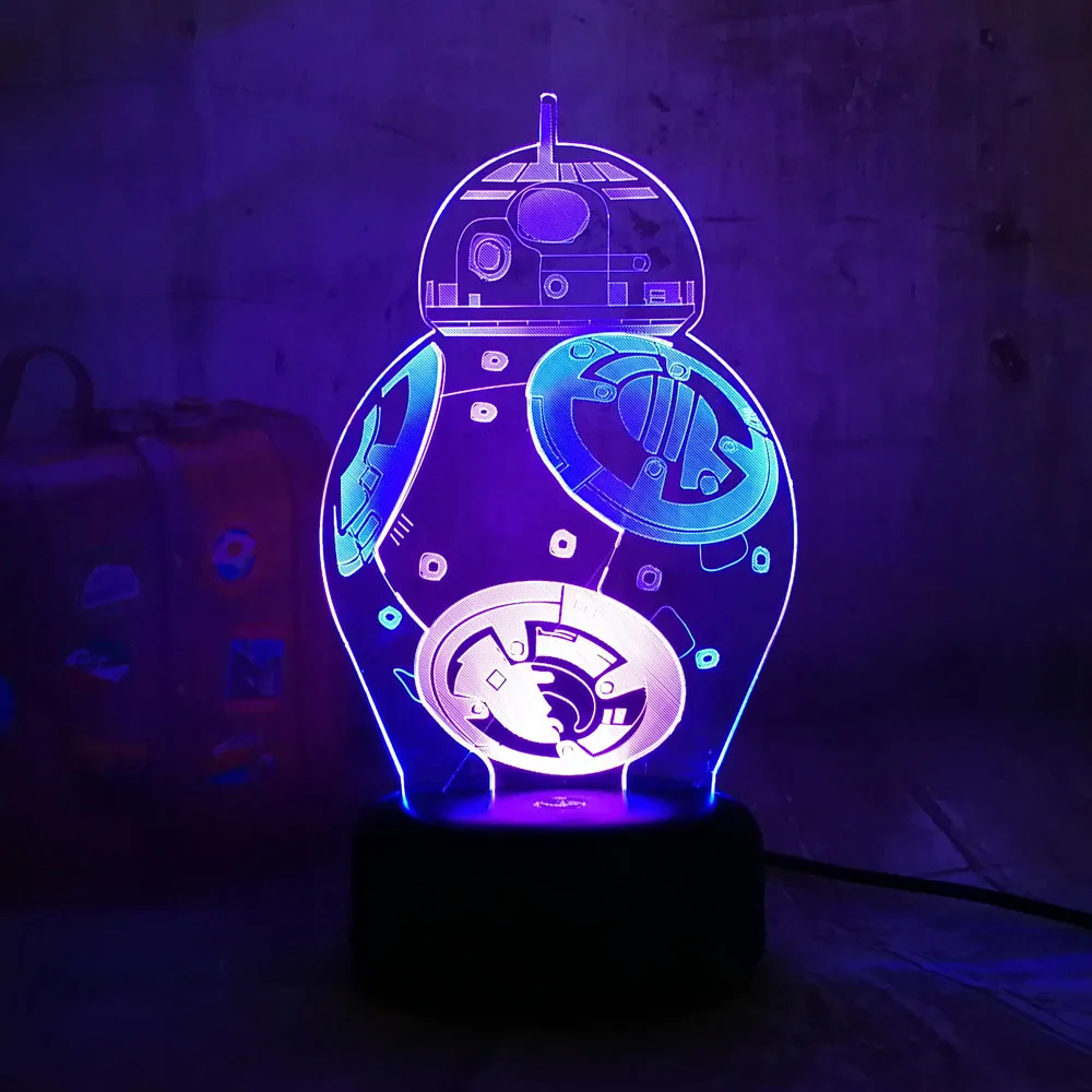 Звездные войны BB8 блеск 3D светодиодный RGB 7 смешанный двойной изменение цвета Ночной светильник пульт дистанционного управления настольная лампа Рождественский подарок спальня игрушки для декора дома