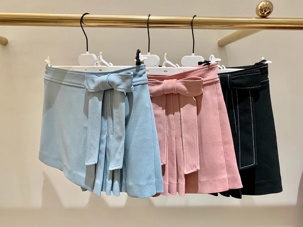 

2019 spring and summer women low waist pure color short pants with bow belt 3 colors