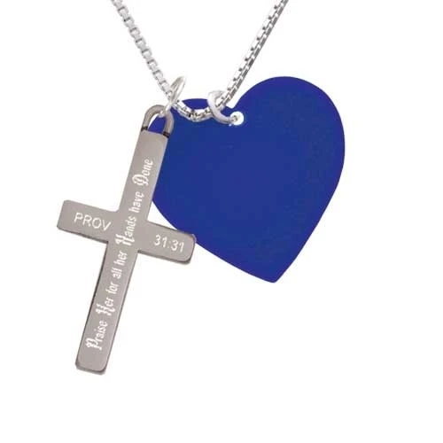 Acrylic 1 Navy Blue Heart - Praise Her - Cross Necklace (1)