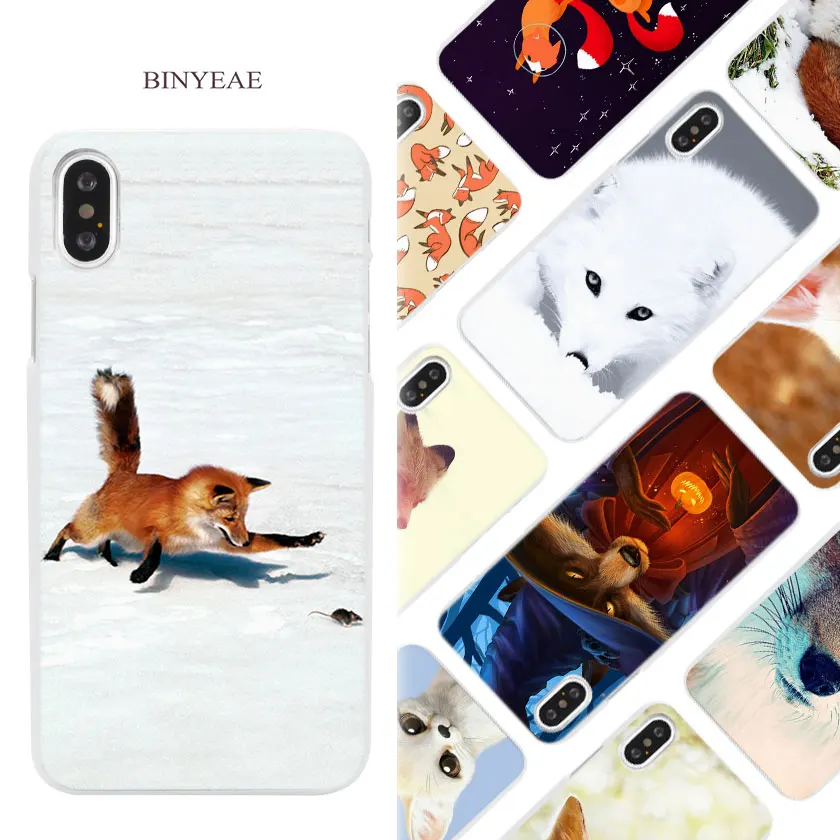 

BINYEAE Cute lovely Animal Fox Hard White Phone Case Cover Coque Shell for iPhone X 6 6S 7 8 Plus 5 5S SE 4 4S 5C