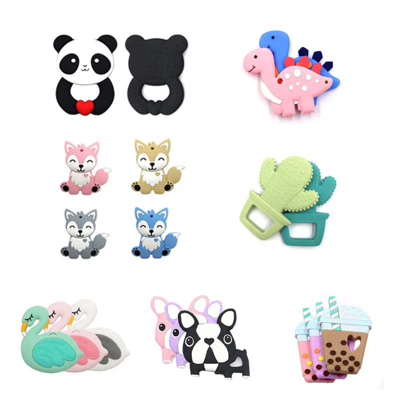

Animal Silicone Baby Teether Dinosaur Silicone Teether Dentition Beads To Nursing Baby Teether Chew Child Animal Toy