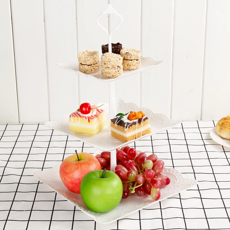 3 Tier Cake Stand Embossed Tray Three Layer Decor Cupcake Wedding Birthday Party Afternoon Tea Cake Stand Food Plate