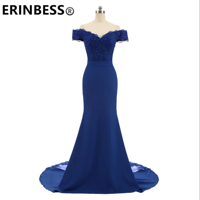 ERINBESS Robe De Soiree Mermaid Navy Blue Long Prom Dresses Party Elegant Vestido De Festa Long Evening Gown 2019