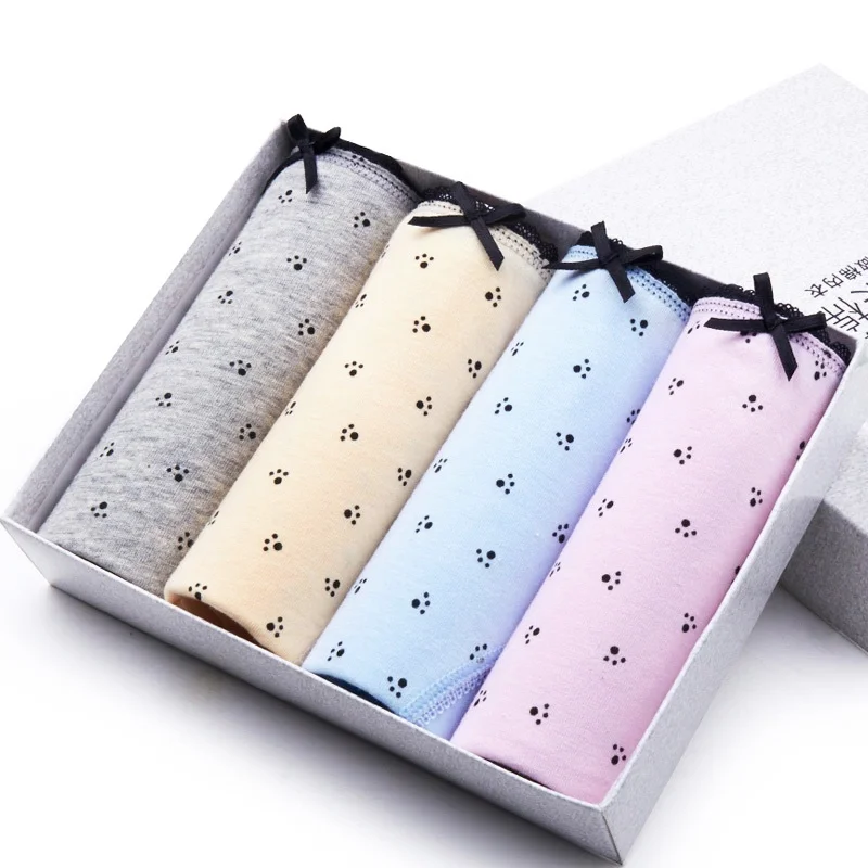 

DODOMIAN Women Underwear Cartoon Cute Female Panties Cotton Party Cotton Ladies Thong Lingerie Fresh 4pcs/lot Plus Size Briefs
