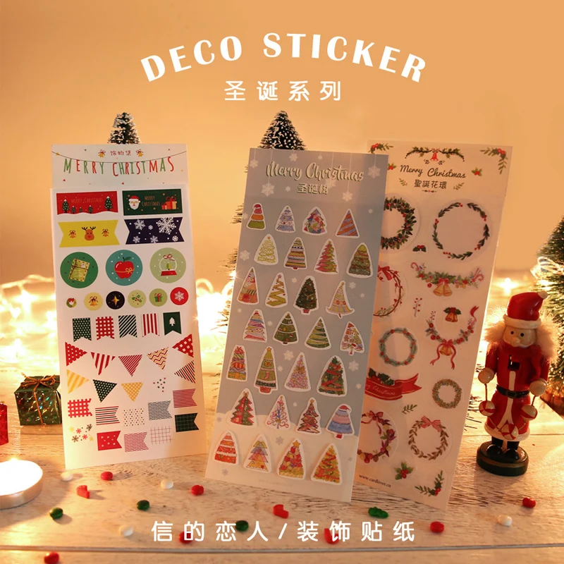 

3 Pcs Merry Christmas New Year Adhesive Stickers Christmas Dinner Garland DIY Diary Album Stick Mobile Phone Stickers