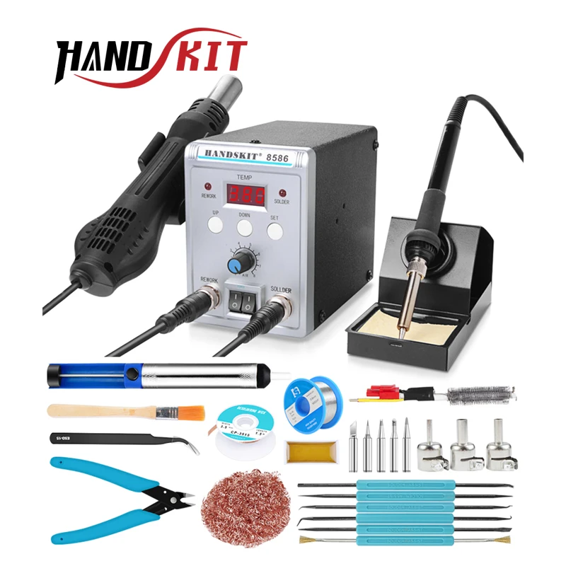 

Handskit Soldering Staiton 8586 2 in 1 Hot Air SMD Bga Rework welding station 220V portable Soldering Station Welding Tools