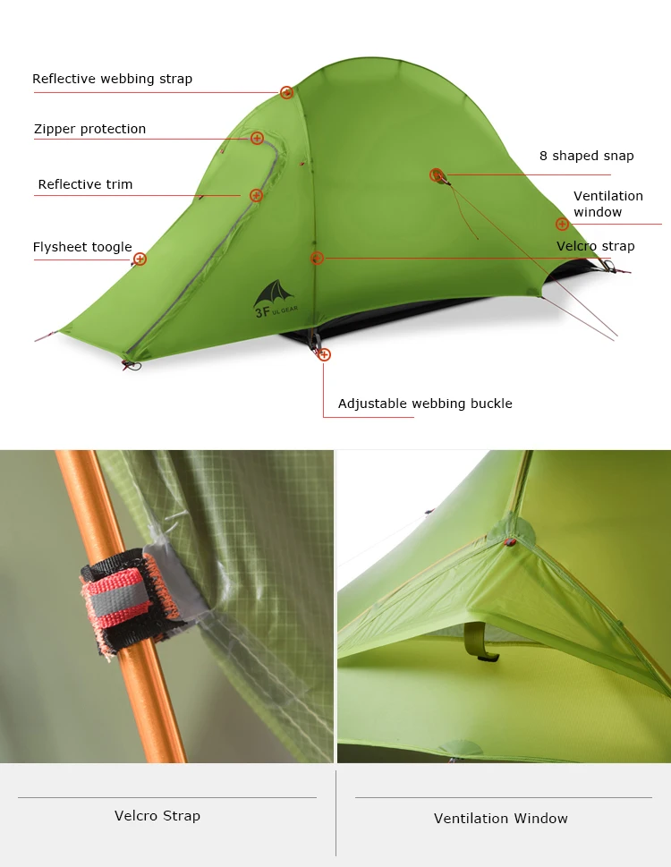 3F UL шестерни водонепроницаемый 2 человек альпинизмом Самостоятельная Палатка Сверхлегкий 210T 15D силикон 3 4 сезон для кемпинга двухслойные