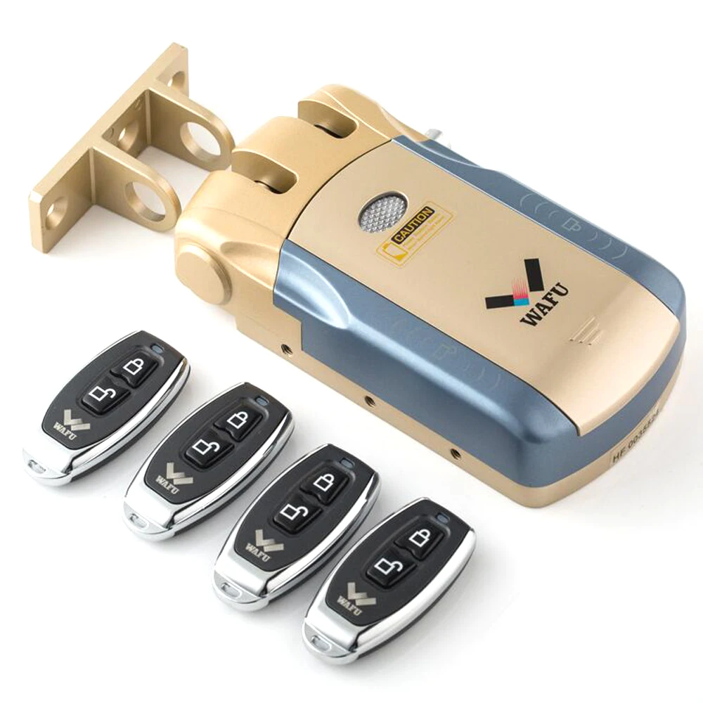 

Wafu Keyless Entry Electronic Remote Door Lock Wireless 433mHZ Invisible Intelligent Lock with With Remote Control 4 Remote Keys