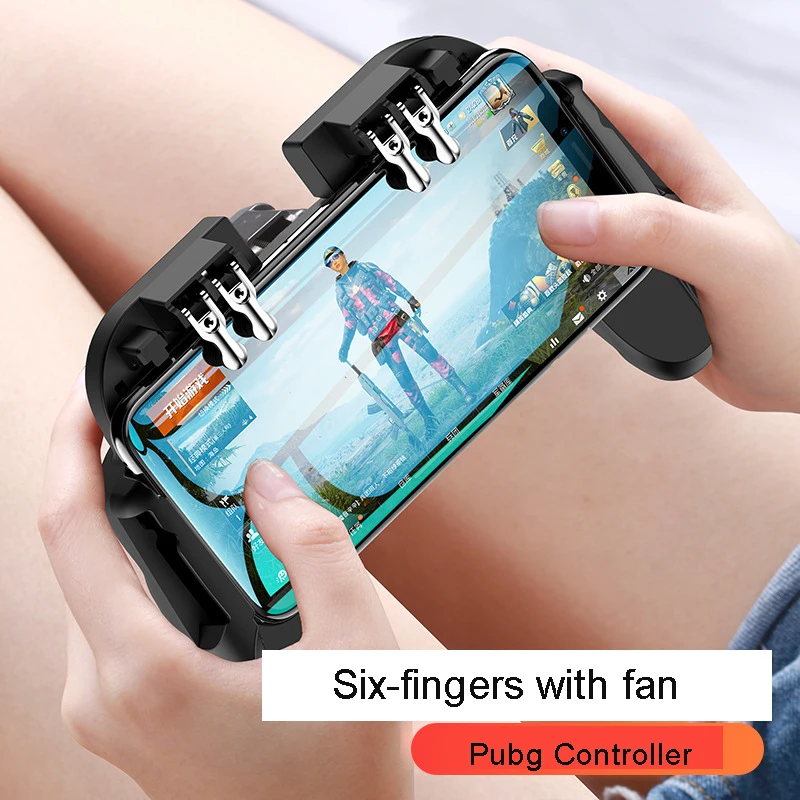 Six-fingers PUBG Mobile Dzhostik Controller With Cooler Cooling Fan For iOS Android Samsung Galaxy
