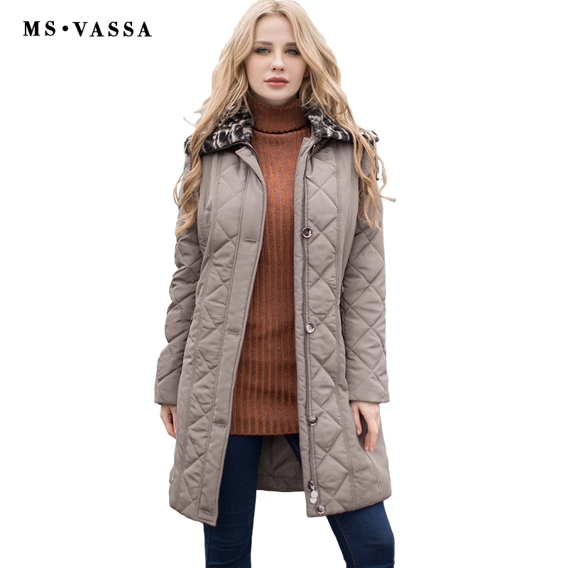 Beste MS VASSA Dames Jassen gewatteerde Nieuwe Herfst Winter Vrouwen Parka plus size 7XL afneembare fake bontkraag twee weg rits bovenkleding
