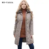 MS VASSA Ladies Coats quilted New Autumn Winter Women Parkas plus size 7XL detachable fake fur collar two way zipper outerwear