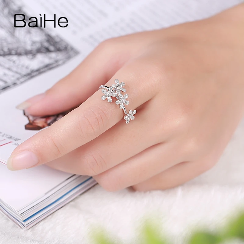 BAIHE Solid 14 k белое золото(AU585) элегантный SI/H натуральные бриллианты цветок свадебное кольцо для женщин кольцо вечерние день Святого Валентина