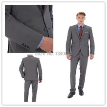 Шерсть, изготовленный на заказ, серый, с отворотом, две пуговицы, костюм из двух частей(куртка+ штаны), мужская официальная одежда
