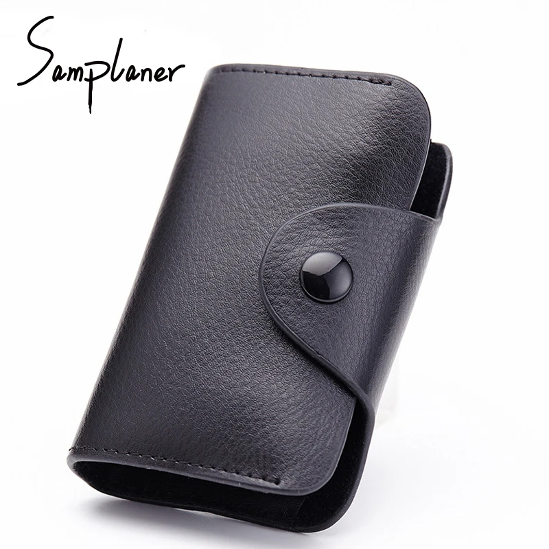

Samplaner Genuine Leather Card Holders Small Women Coin Purse Cards Wallets For Lady Cow Leather Female ID Credit Bit Bags Black