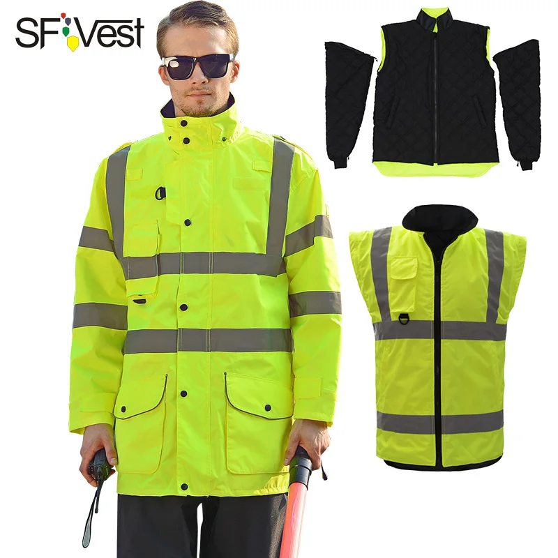 Светоотражающая зимняя теплая куртка SFVest с высокой видимостью Мужская съемная