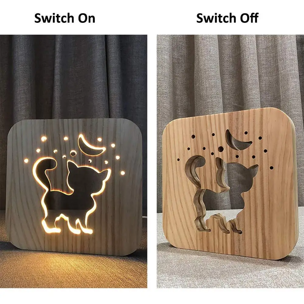Деревянная собачья лапа Кошка Животное ночник Французский бульдог Luminaria 3D лампа USB Powered Настольная лампа для Ребенка Рождественский подарок на год