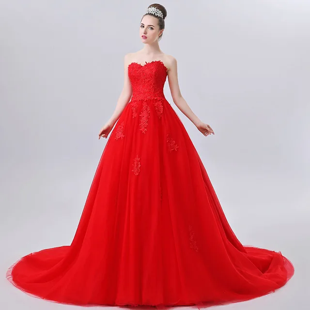 Princess Style Red Lace Wedding Dress 2017 Gown In Princess Style Red Lace Wedding Dress 2017 Gown In Color Bride Sweetheart Bridal