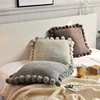 Funda de cojín de punto color gris sólido café sólido nórdico funda de almohada con bolas 45 cm 45 suave para sofá cama habitación hogar decorativo ► Foto 2/6