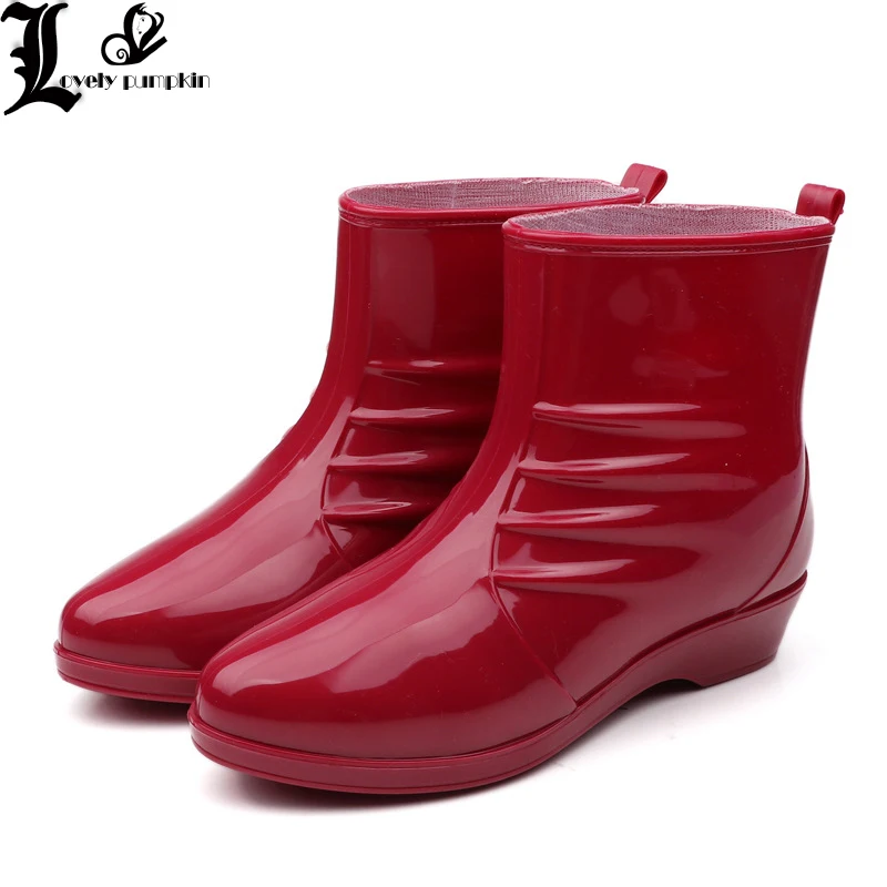 

Women Rubber Rain Boots Ankle Jelly Shoes Waterproof Botas Elastic Band Chelsea Rain Shoes Wine Red Black Bota Feminina SZ025